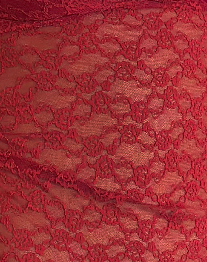Kacha Asymmetric Cami Top in Red Mari Lace - Image 5
