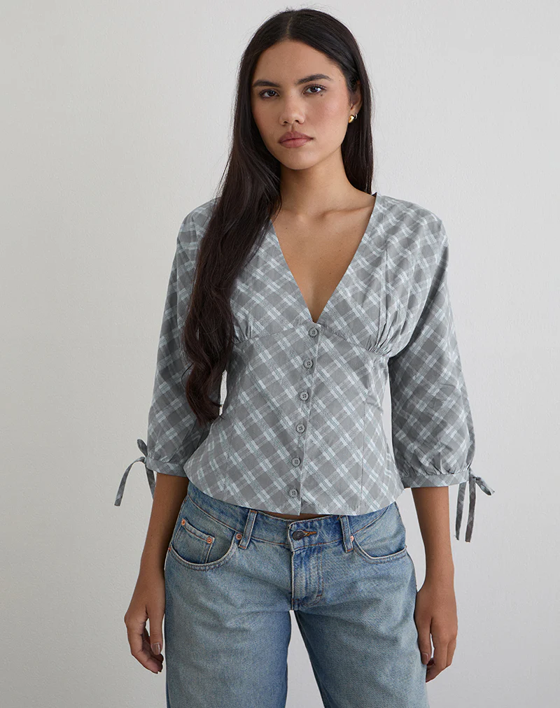 Kadeka Shirt in Poplin Oblique Check Grey - Image 2