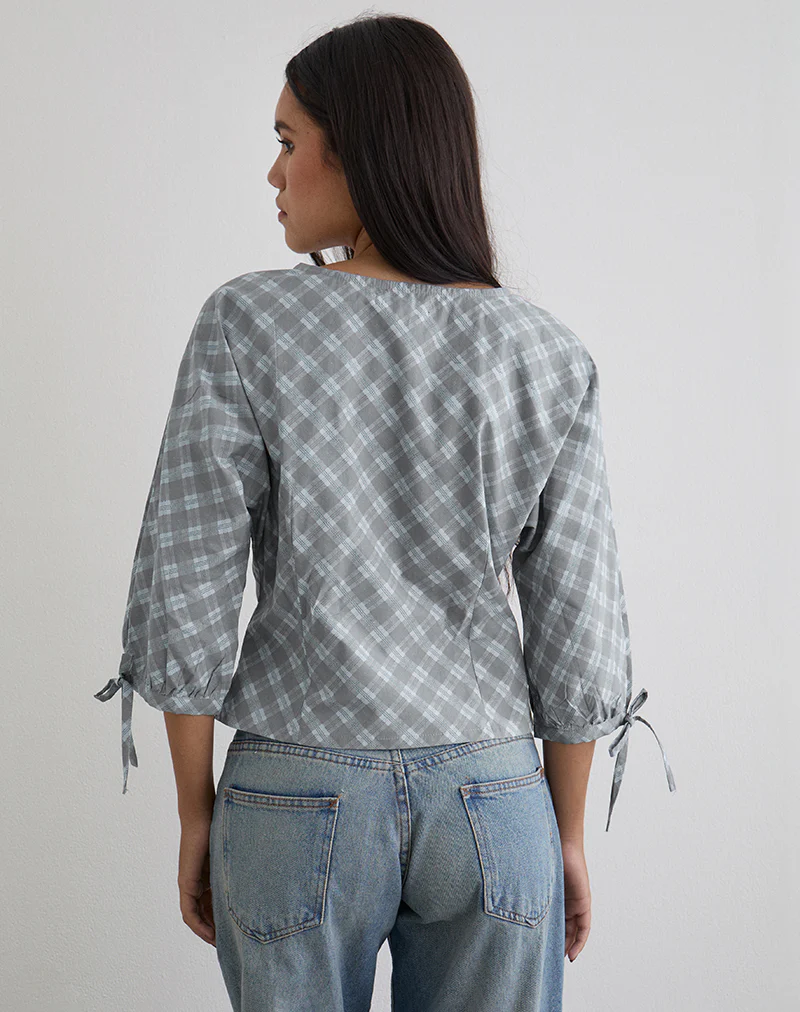 Kadeka Shirt in Poplin Oblique Check Grey - Image 3