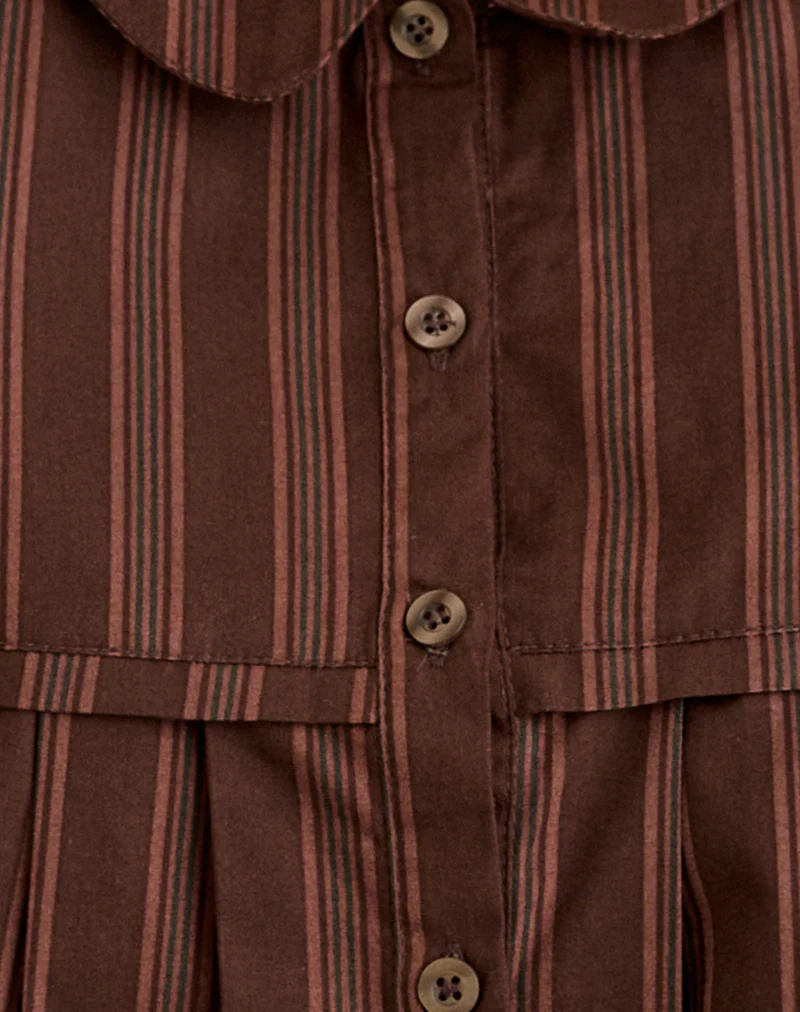 Kaelis Pleated Blouse in Stripe Brown - Image 6