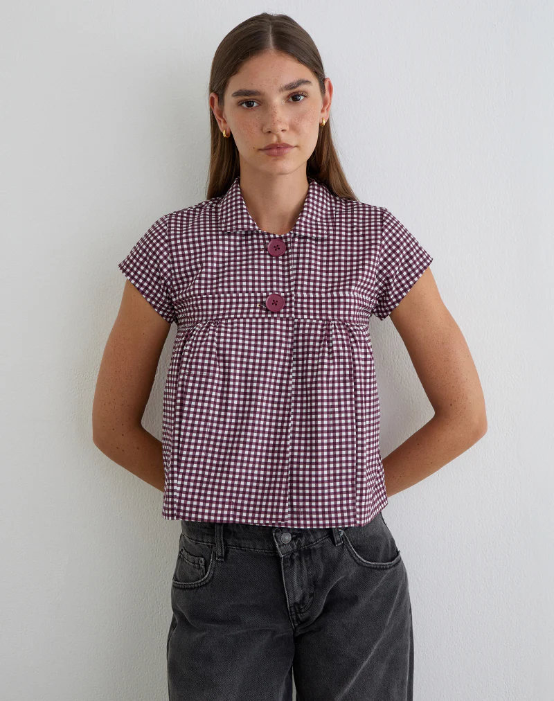 Kaelus Shirt in Mini Gingham Wine - Image 2