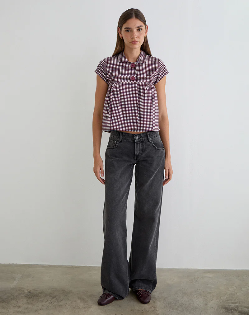 Kaelus Shirt in Mini Gingham Wine - Image 3