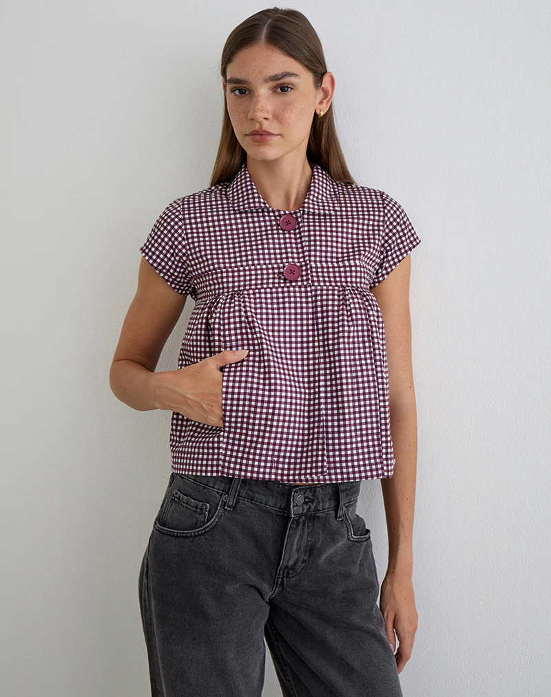 Kaelus Shirt in Mini Gingham Wine - Image 5