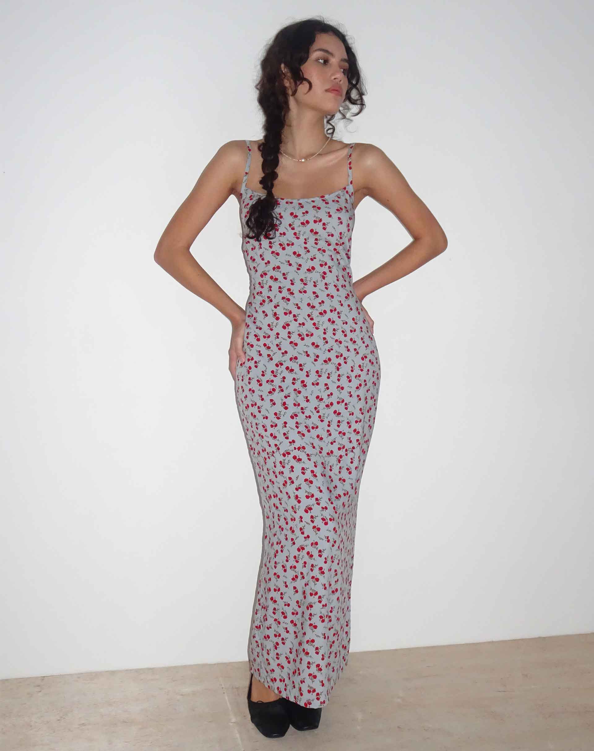 Kafka Maxi Slip Dress in Blue Floral Ditsy - Image 3