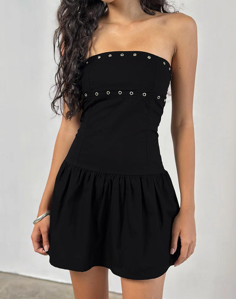 Kafridi Eyelet Mini Dress in Poplin Black - Image 3