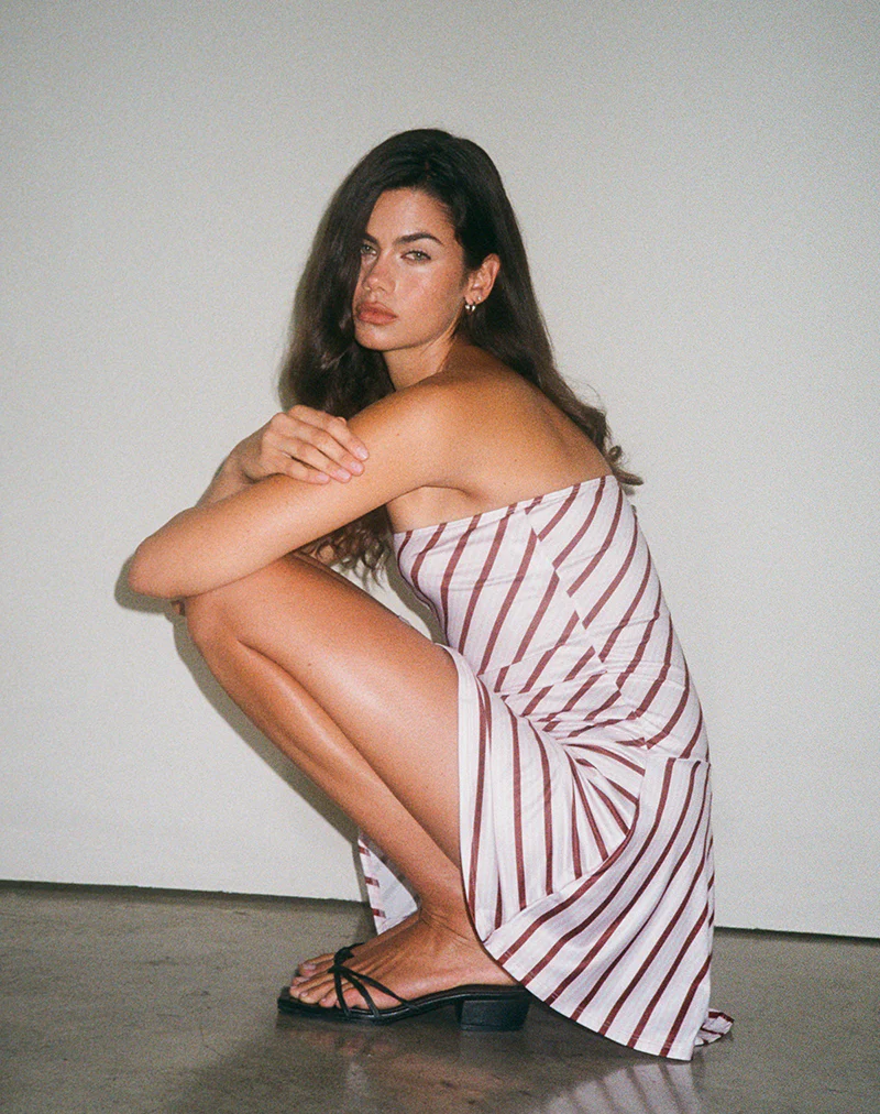 Kagari Mini Dress in Diagonal Stripe Pink - Image 4
