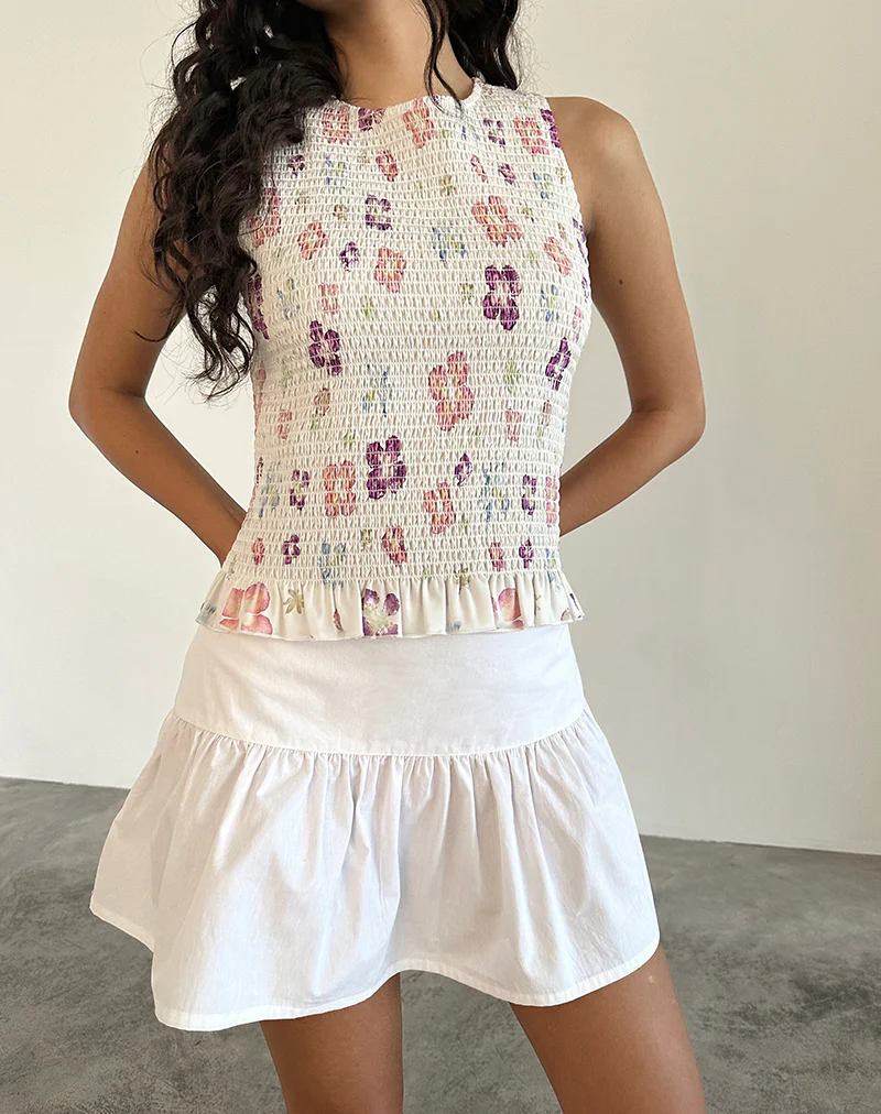 Kagumi Shirred Top in Flower Stamp Purple - Image 5