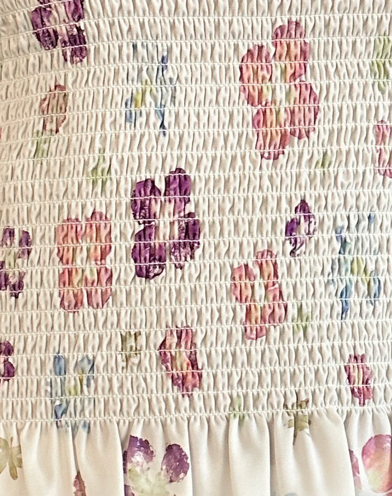 Kagumi Shirred Top in Flower Stamp Purple - Image 6