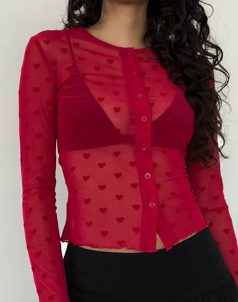 Kahula Shirt in Red Heart Flocked Mesh - Image 3