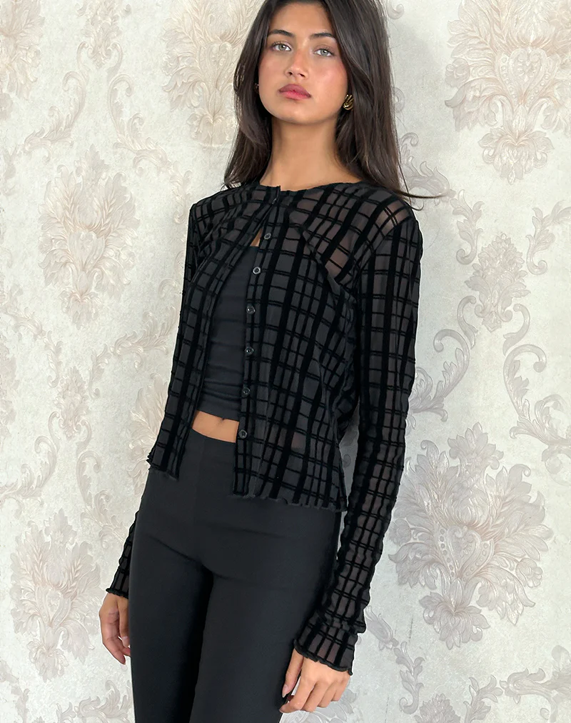 Kahula Shirt in Tonal Check Flock Black - Image 2