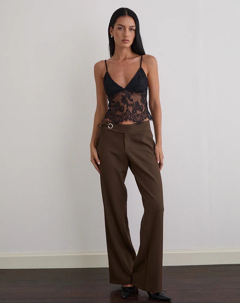 Kaika Plunge Cami Top in Eyelash Lace Black - Image 3