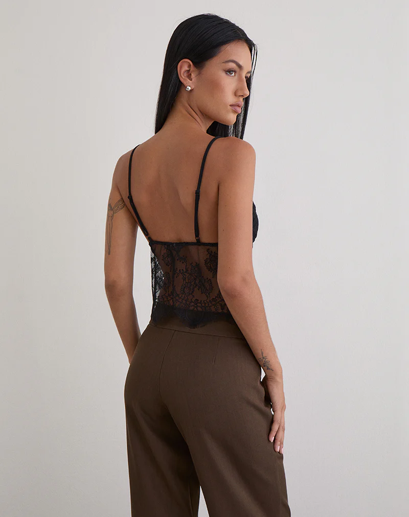 Kaika Plunge Cami Top in Eyelash Lace Black - Image 5