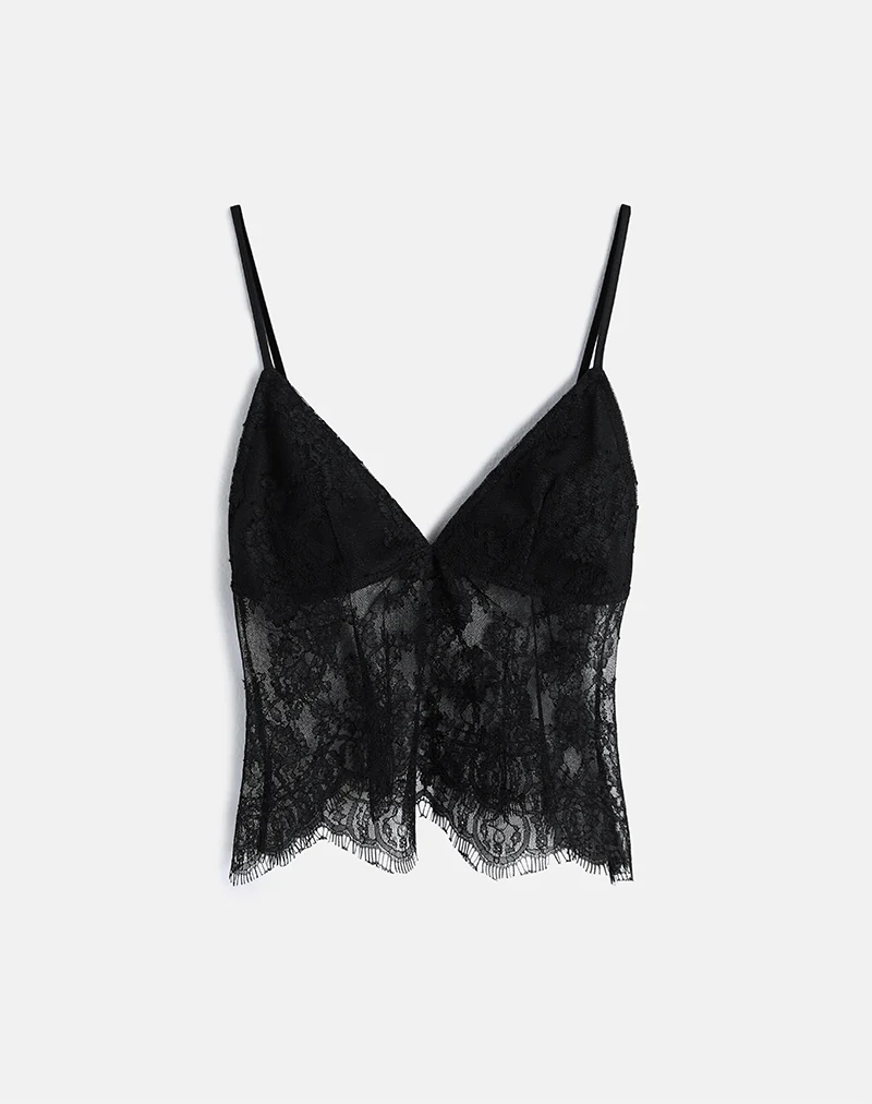 Kaika Plunge Cami Top in Eyelash Lace Black - Image 6