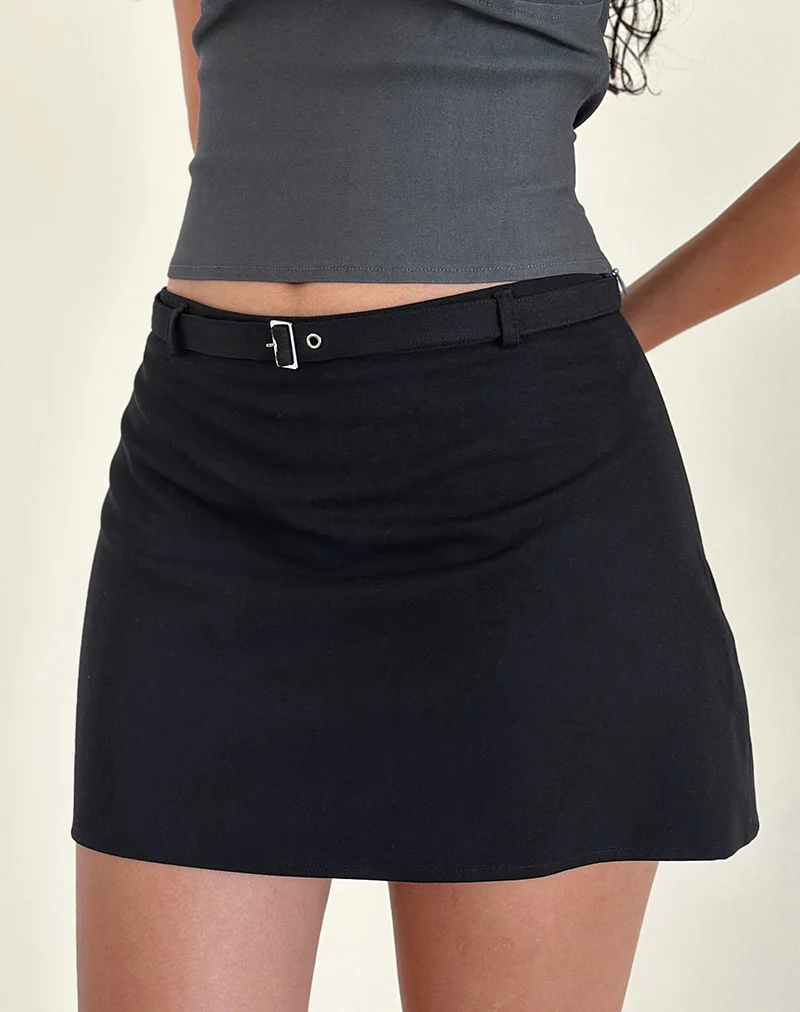 Kaimar Belted Mini Skirt in Black - Image 3