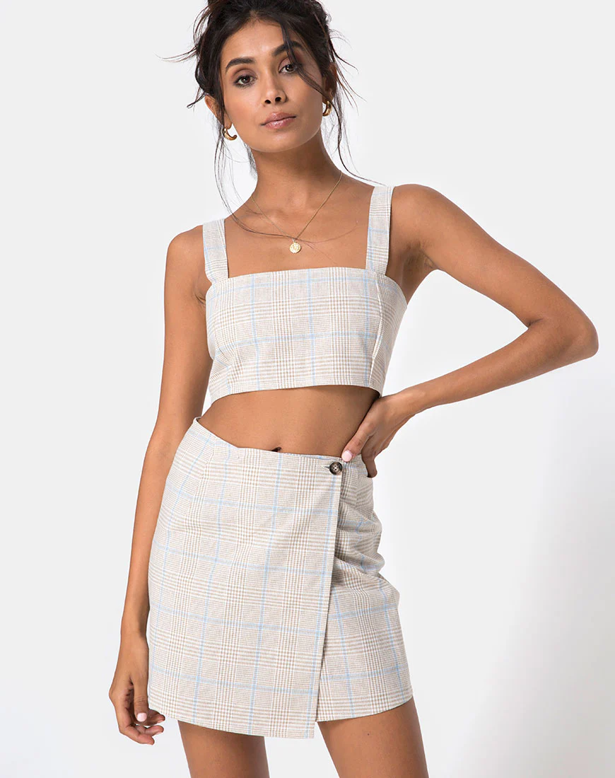 Kaira Crop Top in Tonal Plaid Almond - Image 3