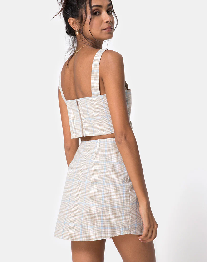 Kaira Crop Top in Tonal Plaid Almond - Image 4
