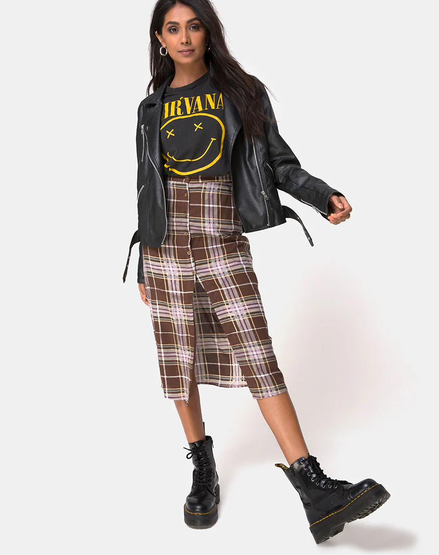 Kaisa Midi Skirt in Tartan Brown - Image 2