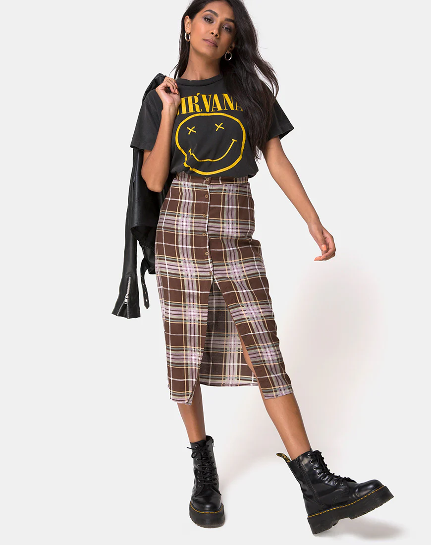 Kaisa Midi Skirt in Tartan Brown - Image 3