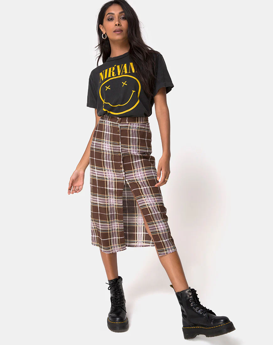 Kaisa Midi Skirt in Tartan Brown - Image 4