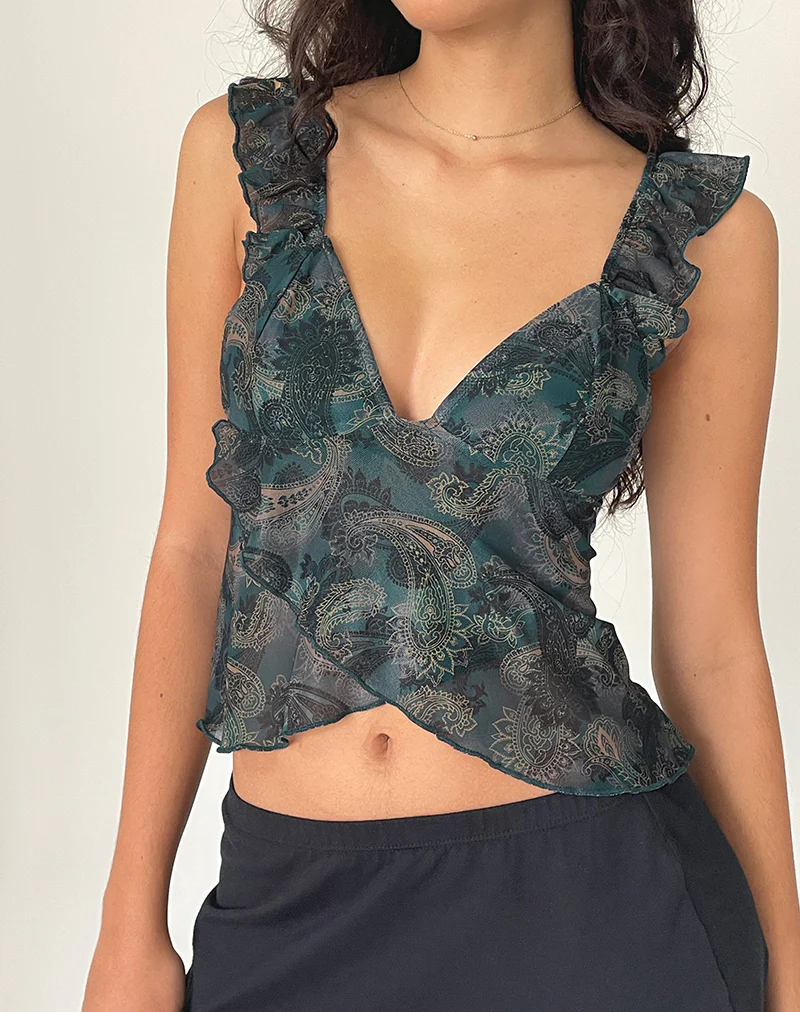 Kajari Top in Tonal Paisley Blue - Image 5