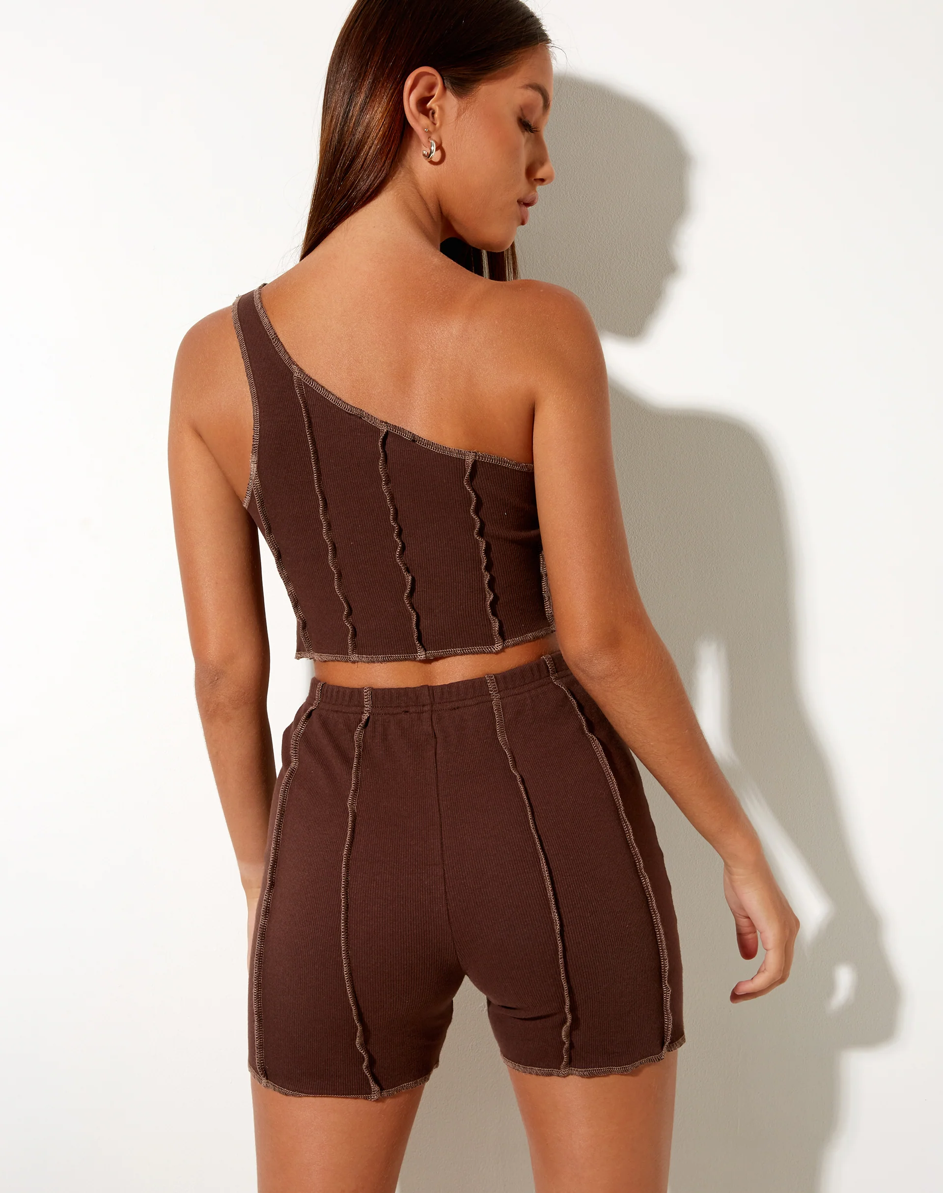 Kala Shorts in Rib Deep Mahogany with Brown Stitching - Image 2