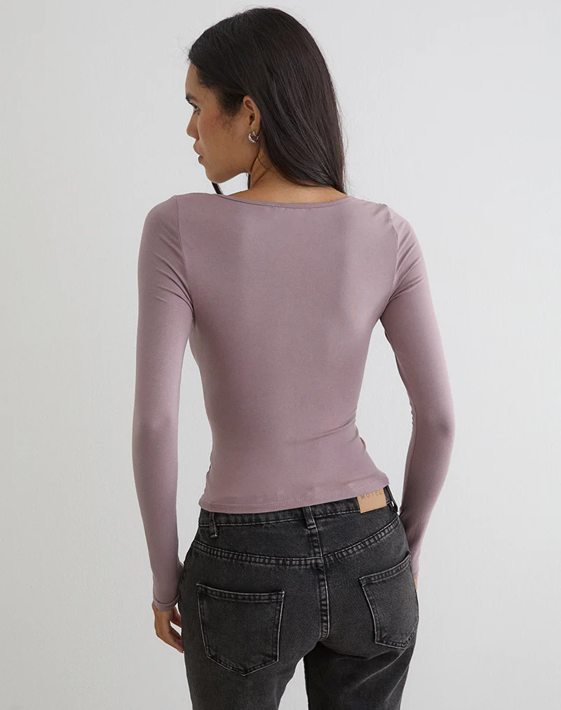 Kalais Long Sleeve Twisted Top in Dusty Mauve - Image 3
