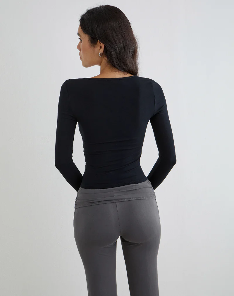 Kalais Long Sleeve Twisted Neckline Top in Black - Image 4