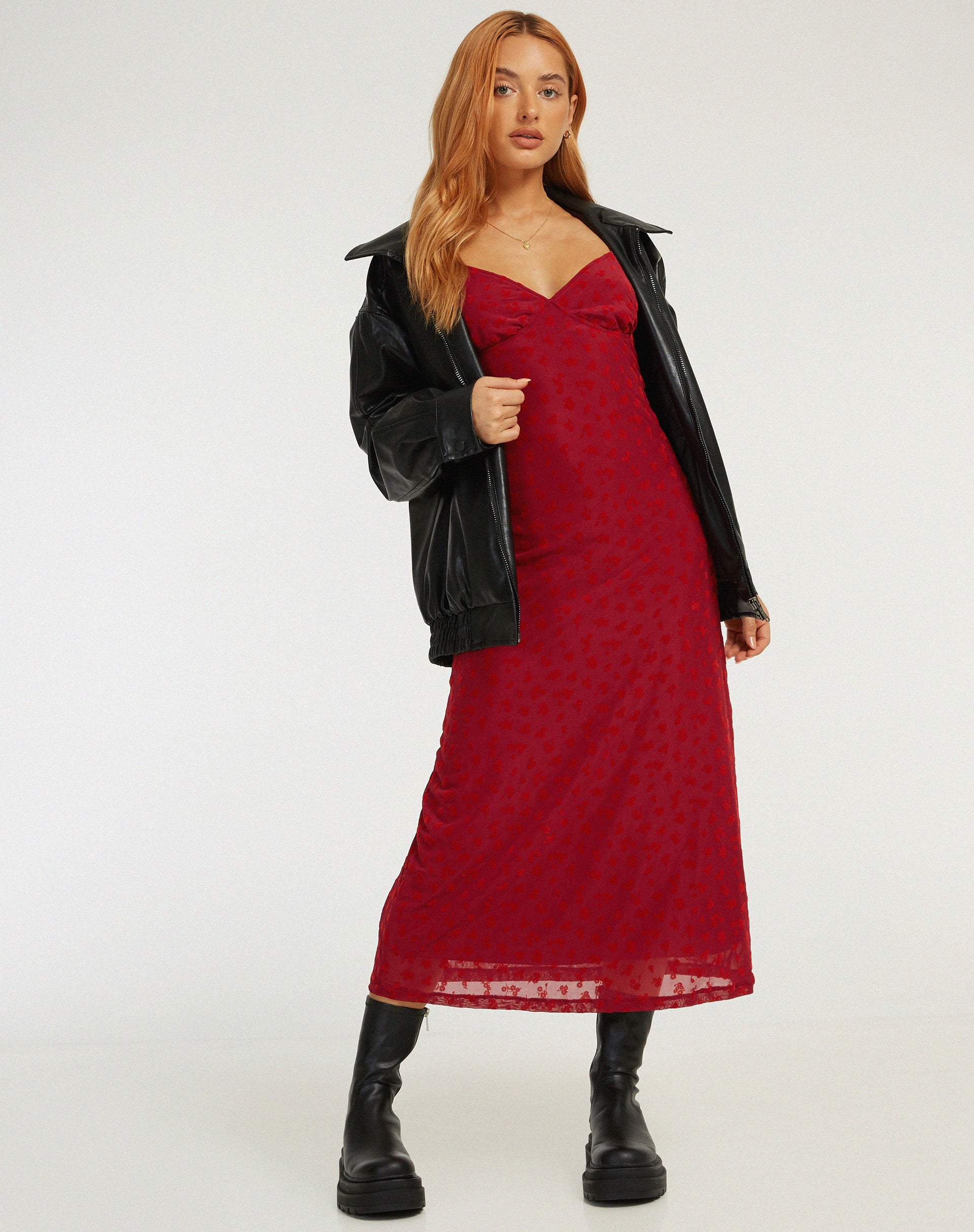 Kalana Midi Dress in Red Flock Mesh - Image 3
