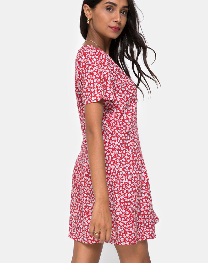 Kalea Dress in Ditsy Rose Red and Silver - Image 2