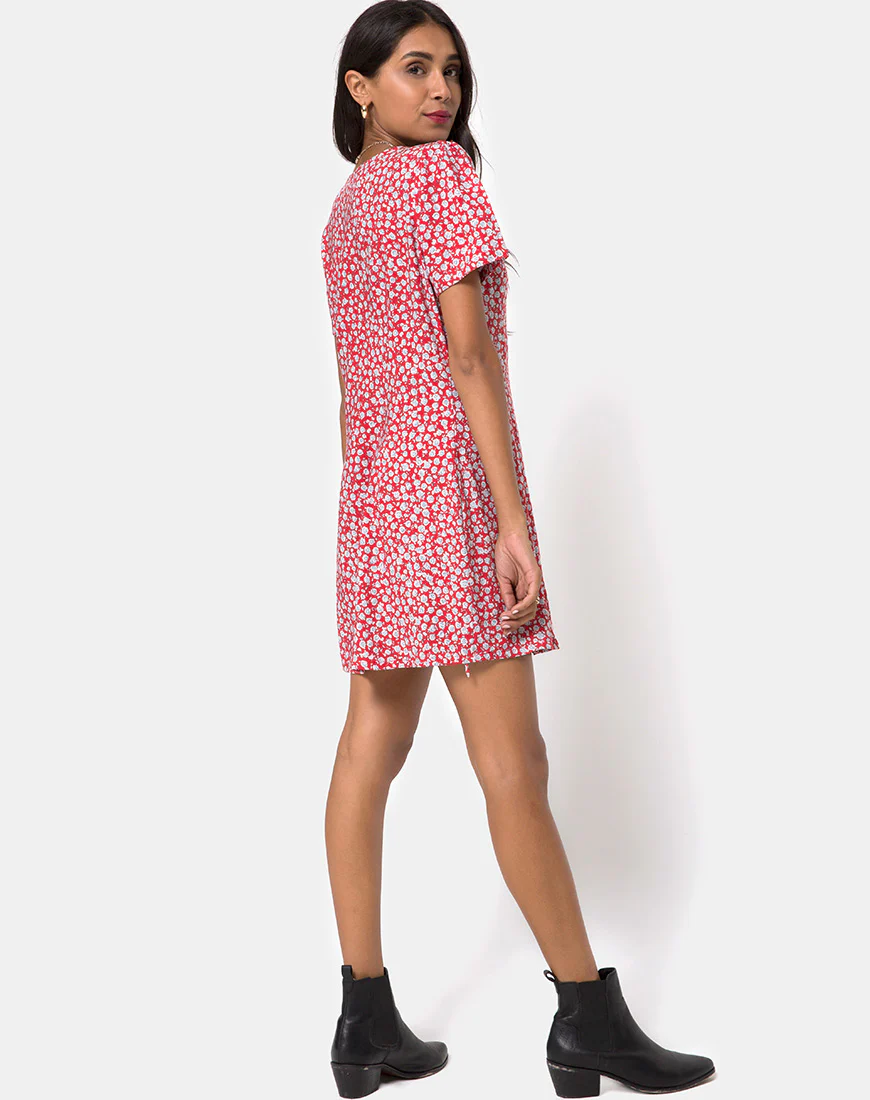 Kalea Dress in Ditsy Rose Red and Silver - Image 4