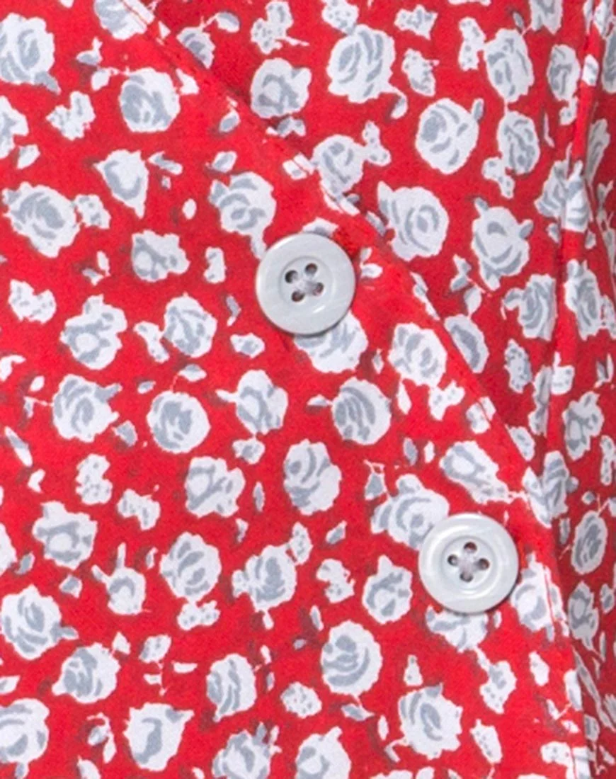Kalea Dress in Ditsy Rose Red and Silver - Image 5