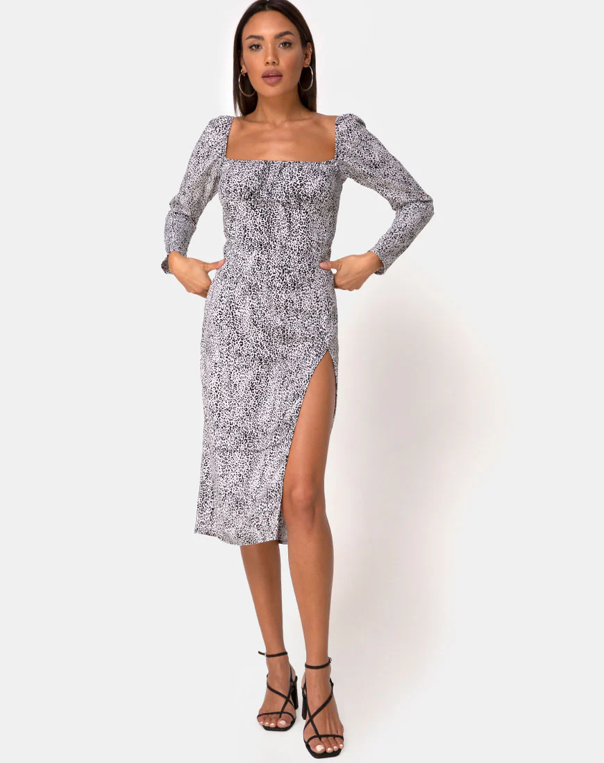 Kaleel Dress in Leo Spot in Black and White - Image 3