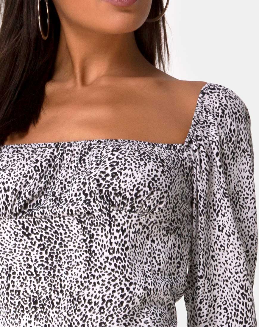 Kaleel Dress in Leo Spot in Black and White - Image 5