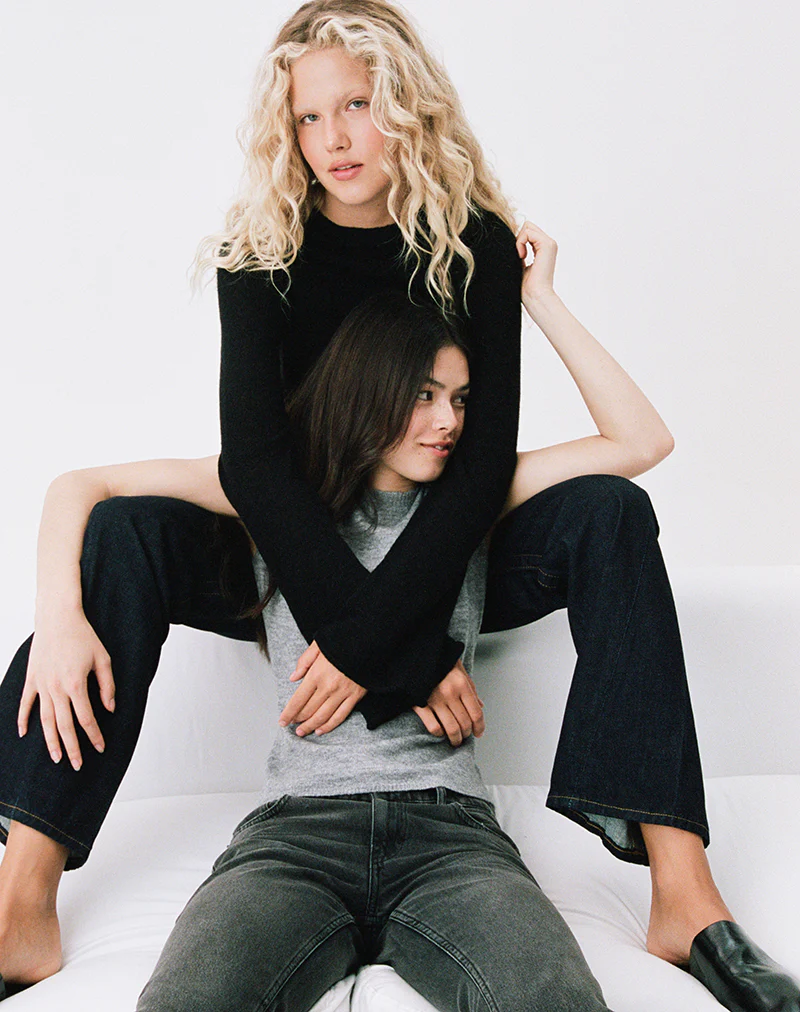 Kaleo Roll Edge Jumper in Knit Black - Image 2