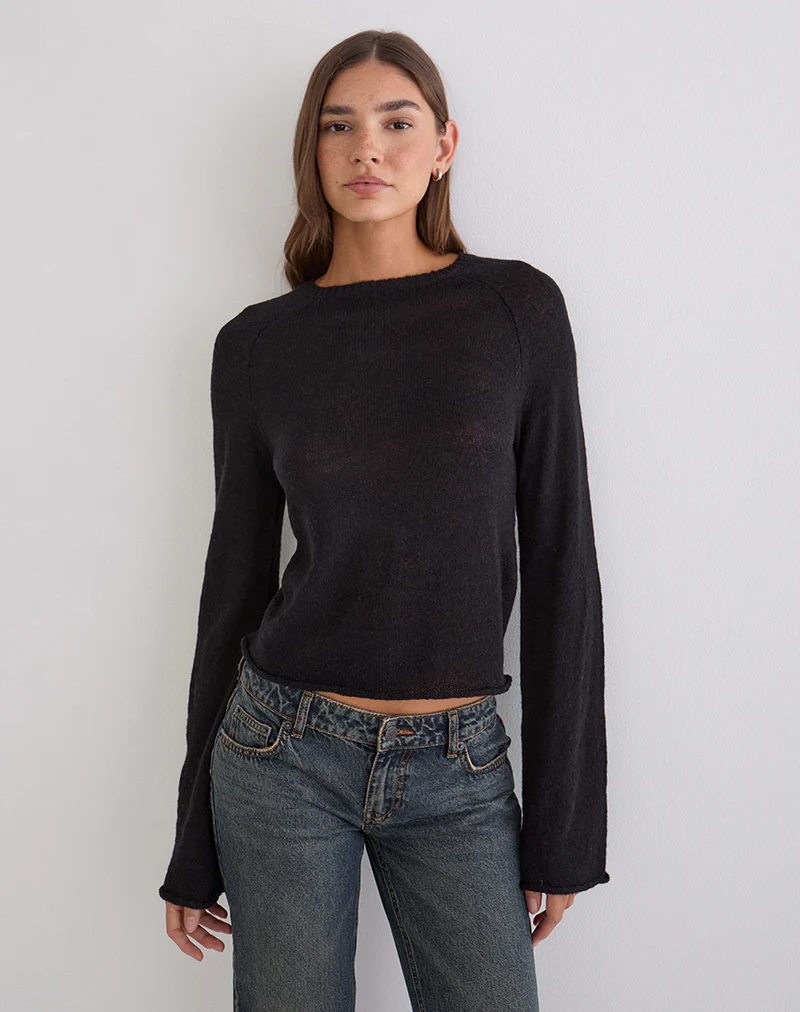 Kaleo Roll Edge Jumper in Knit Black - Image 3