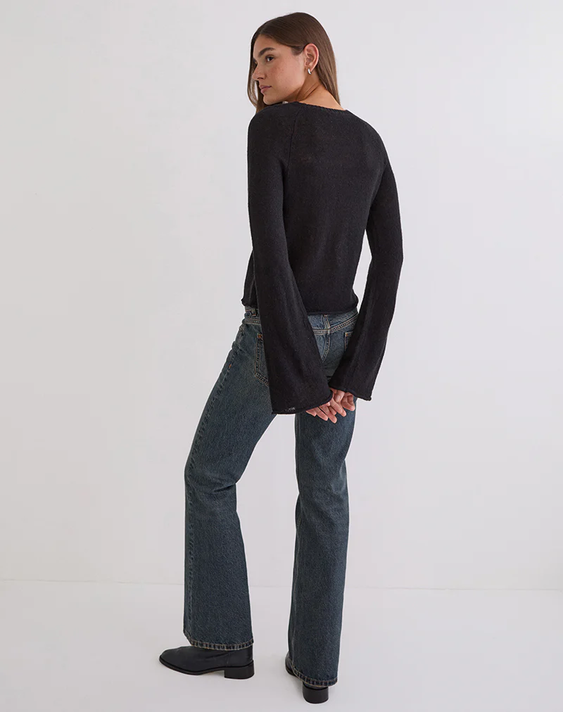 Kaleo Roll Edge Jumper in Knit Black - Image 7