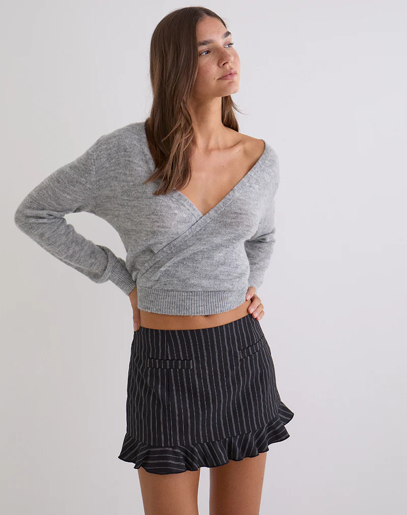 Kalika Mini Skirt in Tailoring Stripe Black - Image 3