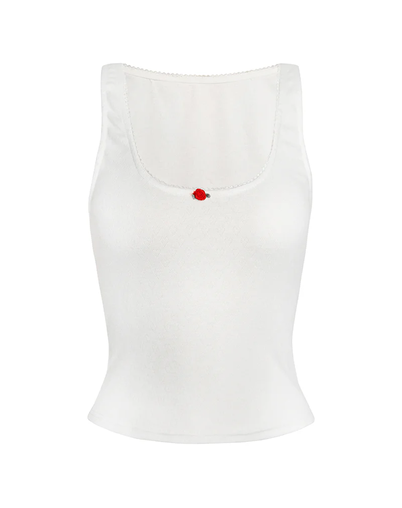 Kalinda Top in Pointelle Ivory with Frill Trim - Image 5