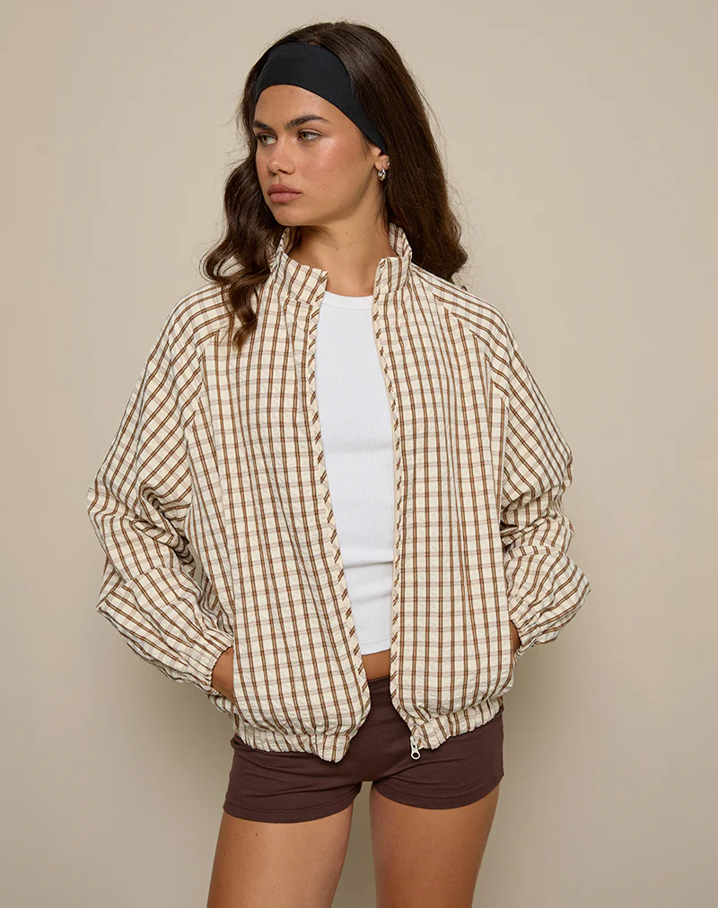 Kalle Shell Jacket in Brown Check - Image 3