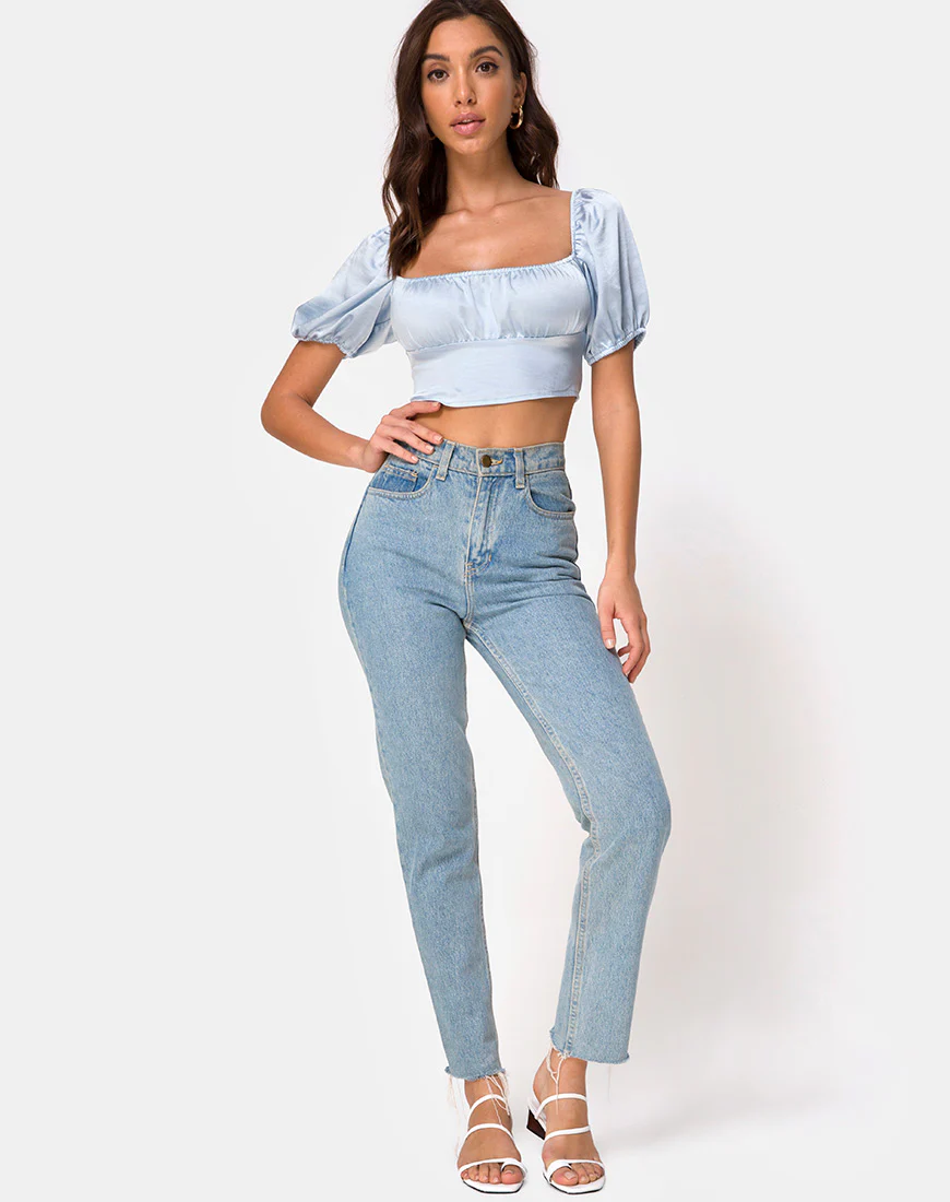 Kalua Crop Top in Satin Powder Blue - Image 3