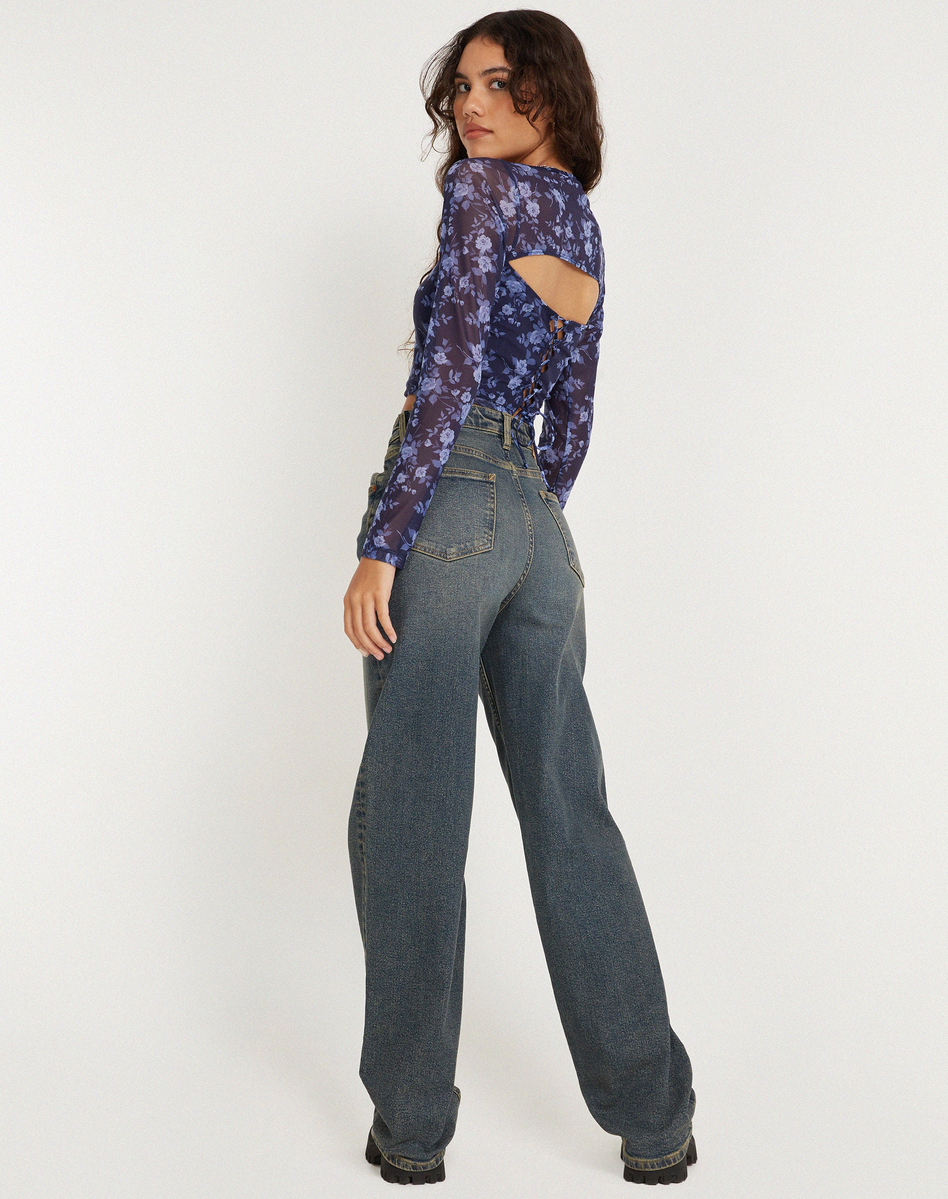 Kalula Printed Long Sleeve Top in Pretty Floral Navy - Image 6