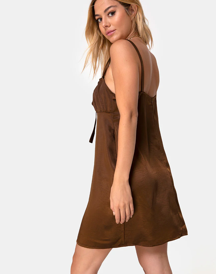 Kamalia Slip Dress in Satin Brown - Image 2