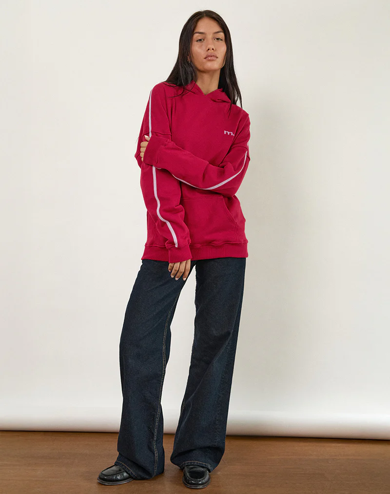 Kamari Hoodie in Adrenaline Red with Violet M Embroidery - Image 2