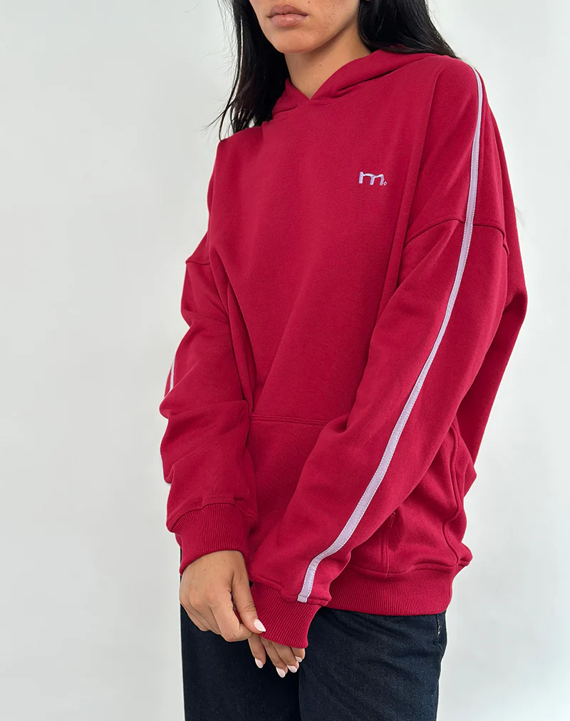 Kamari Hoodie in Adrenaline Red with Violet M Embroidery - Image 5