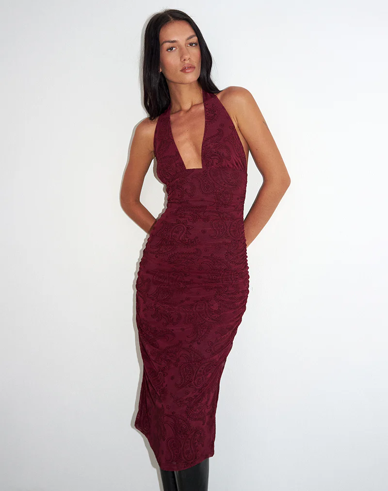 Kamau Dress in Flock Compact Paisley Wine - Image 2
