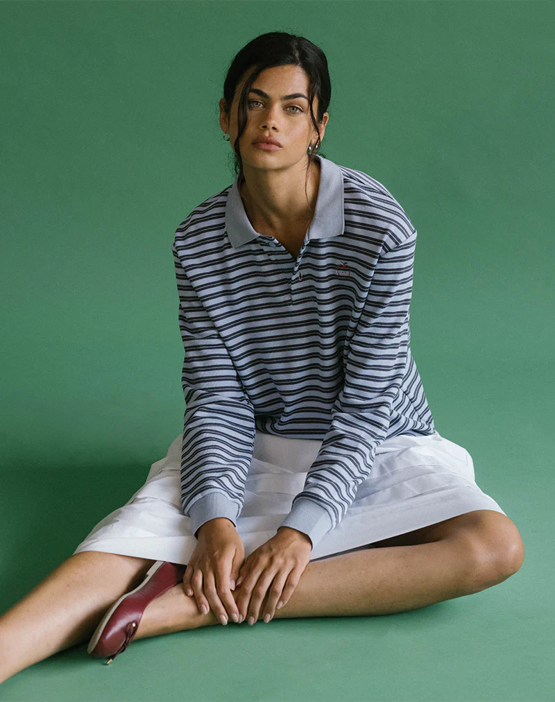 Kamilla Baggy Long Sleeve Shirt in Blue and Grey Stripe - Image 3