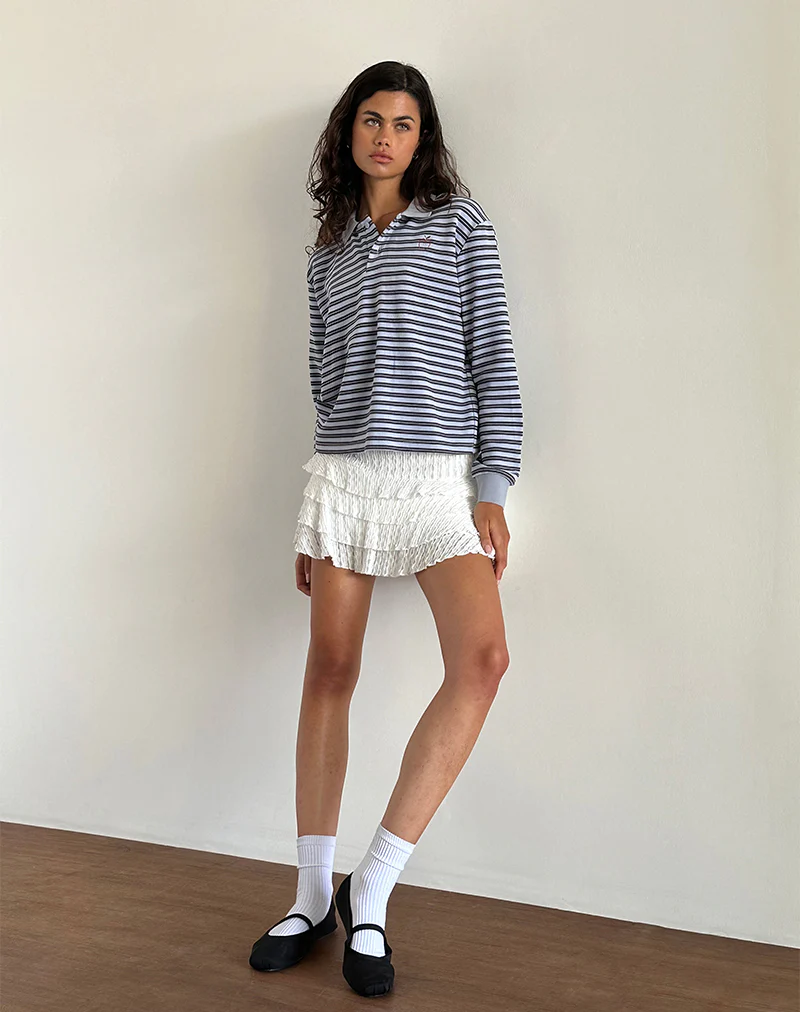 Kamilla Baggy Long Sleeve Shirt in Blue and Grey Stripe - Image 4