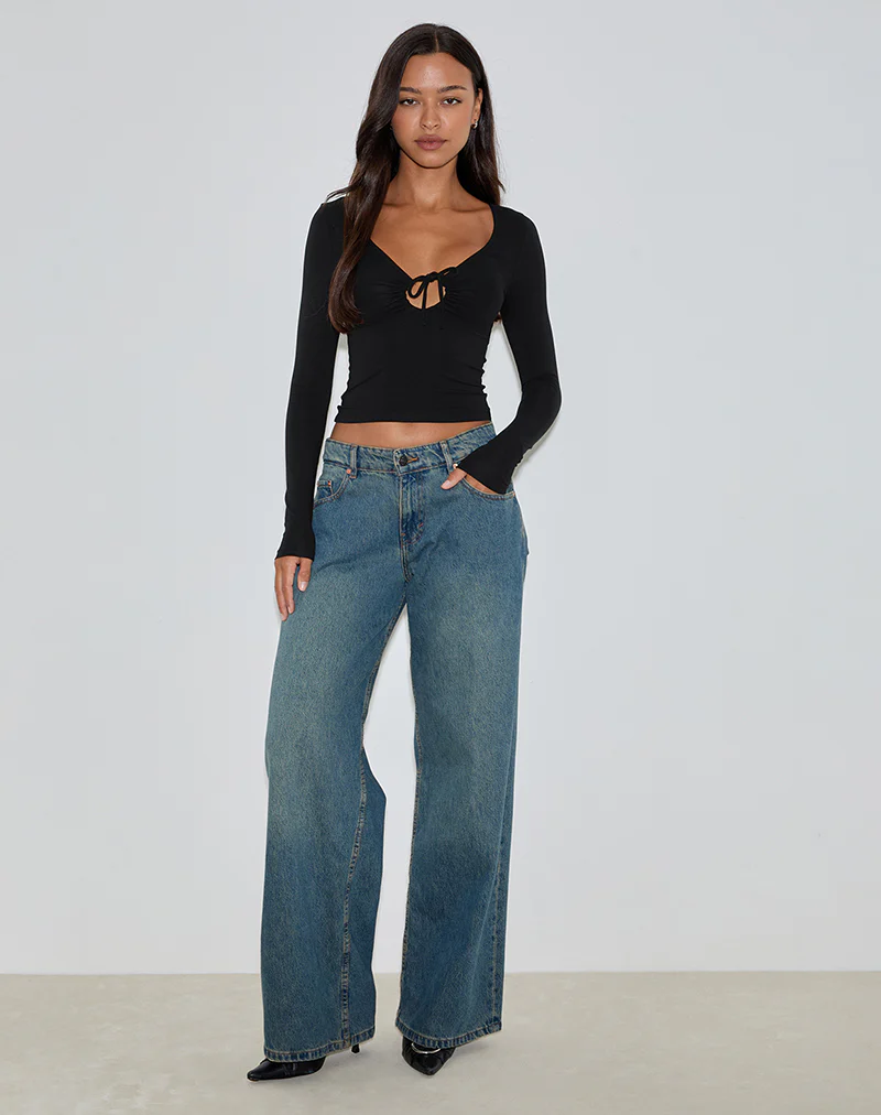 Kamisu Long Sleeve Keyhole Top in Black - Image 5