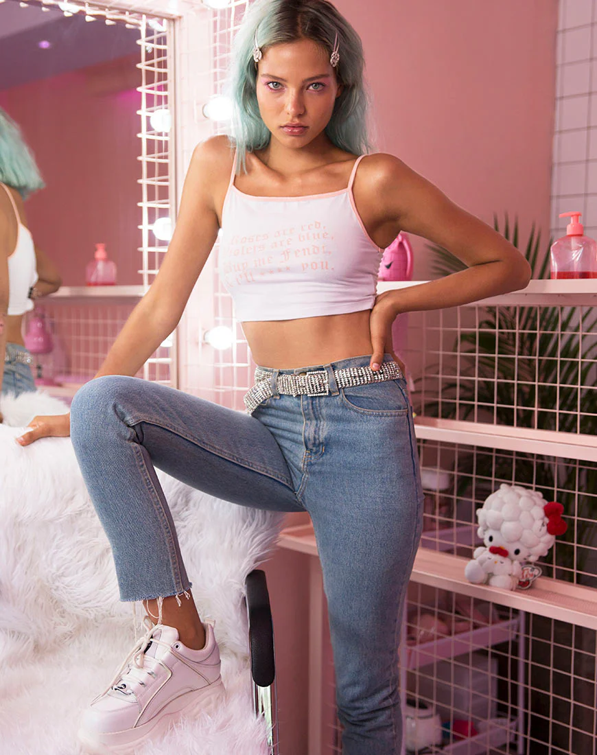 Kamla Crop Top in White with Roses Are Red Text  X Top Girl - Image 5