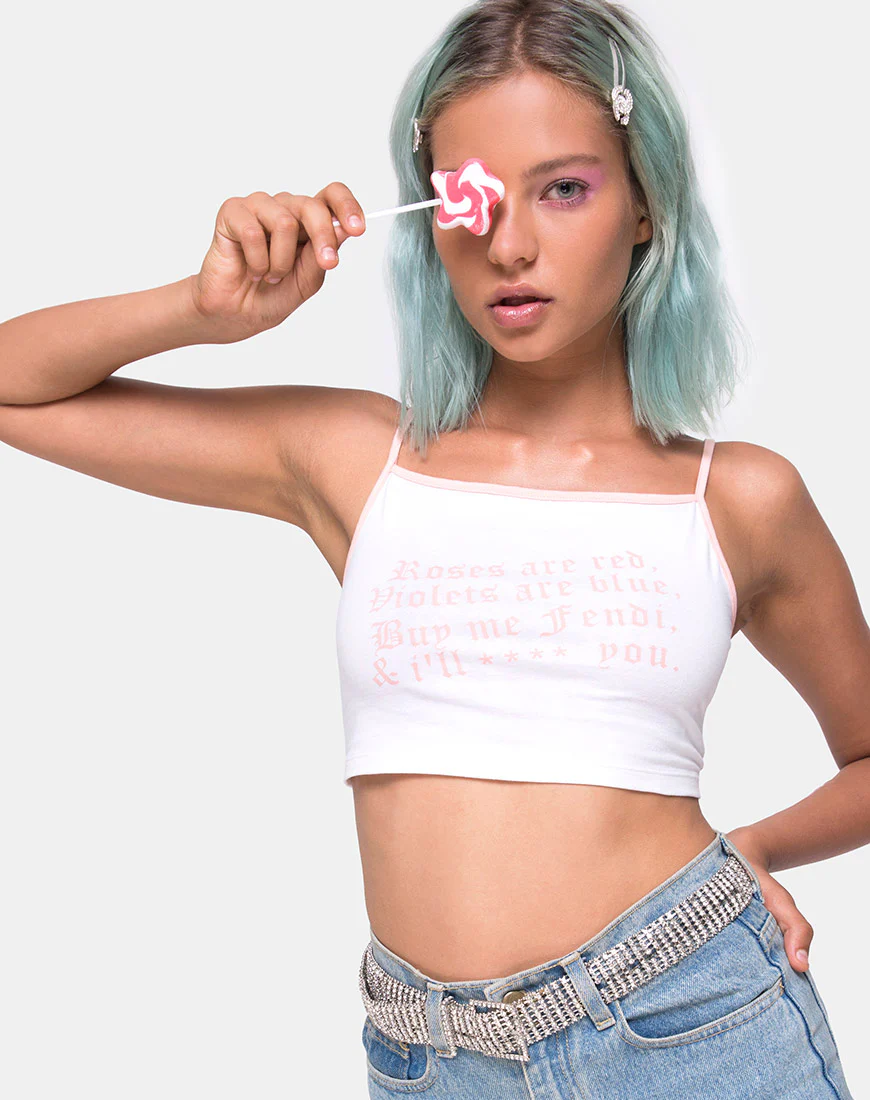 Kamla Crop Top in White with Roses Are Red Text  X Top Girl - Image 6